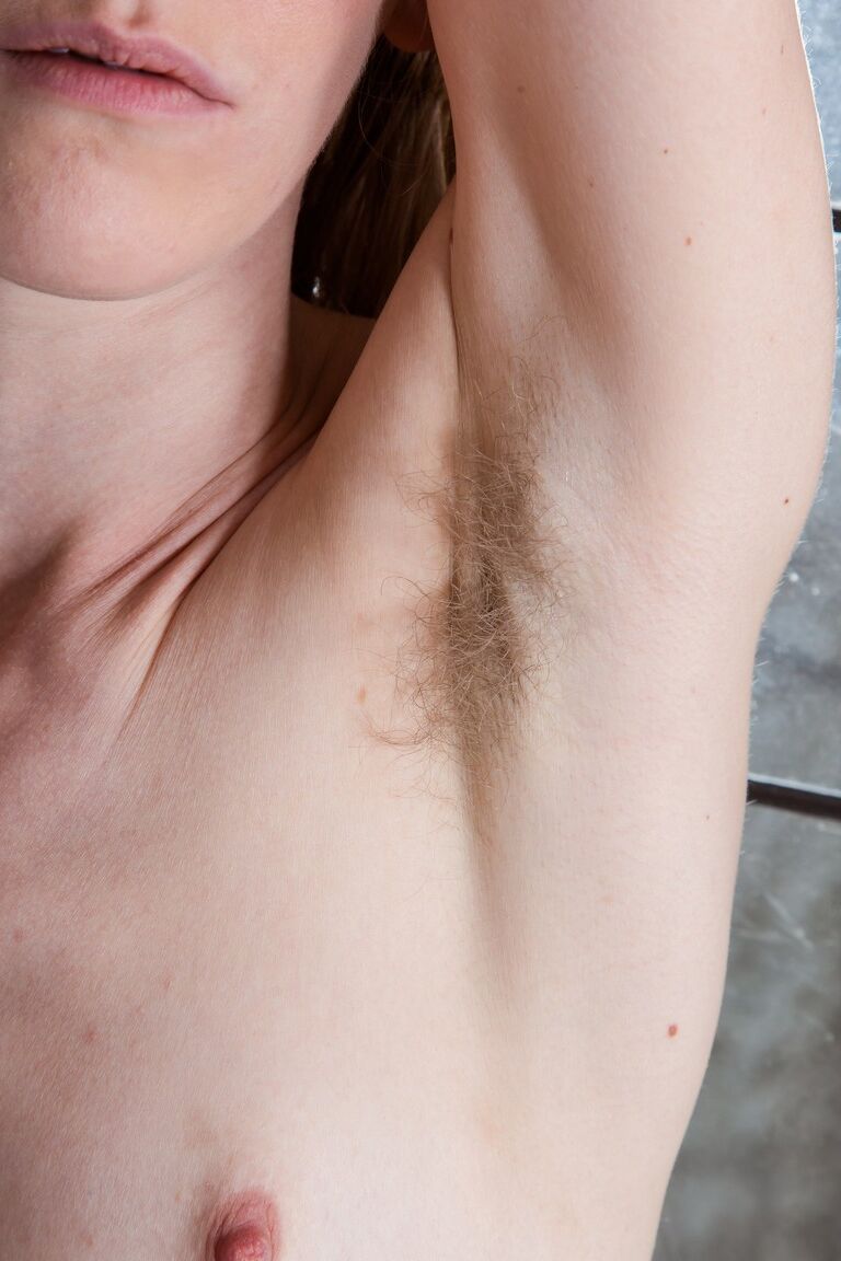 18P Blonde with hairy armpits Katie Daze reveals her hairy crotch in a solo