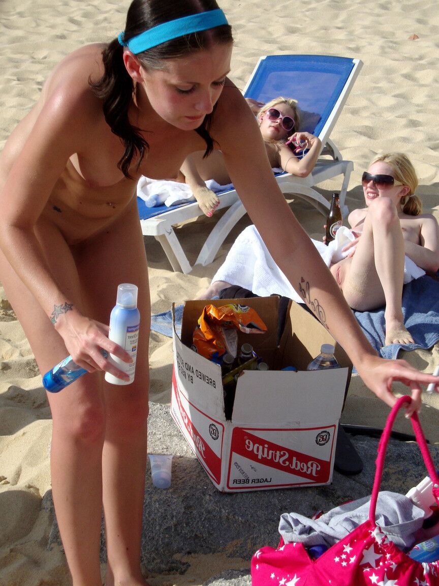 21P Three amateur girls get naked on a sandy beach while getting drunk