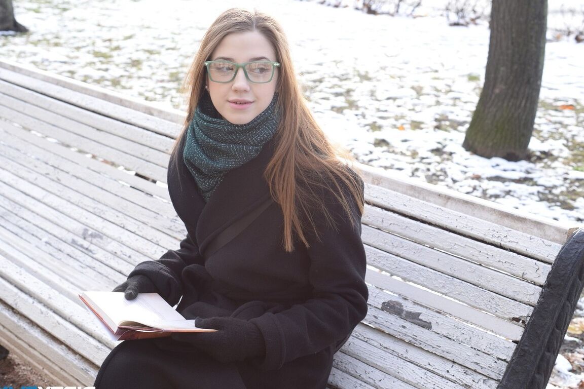 15P Geeky girl Alita Angel fucks a boy after accepting a ride on a cold day