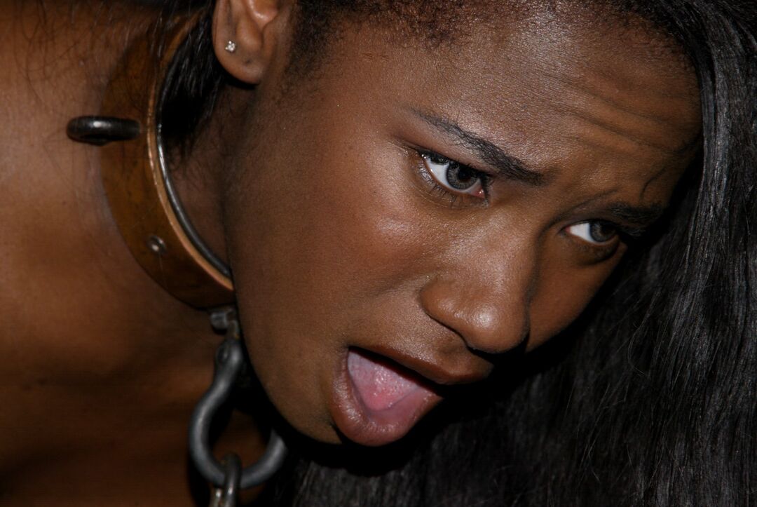 21P Ebony with a big ass Hailey Young gets abused after getting her neck chained