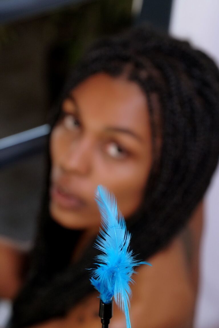 21P Sweet ebony with dreads Samantha A reveals her juggs and masturbates