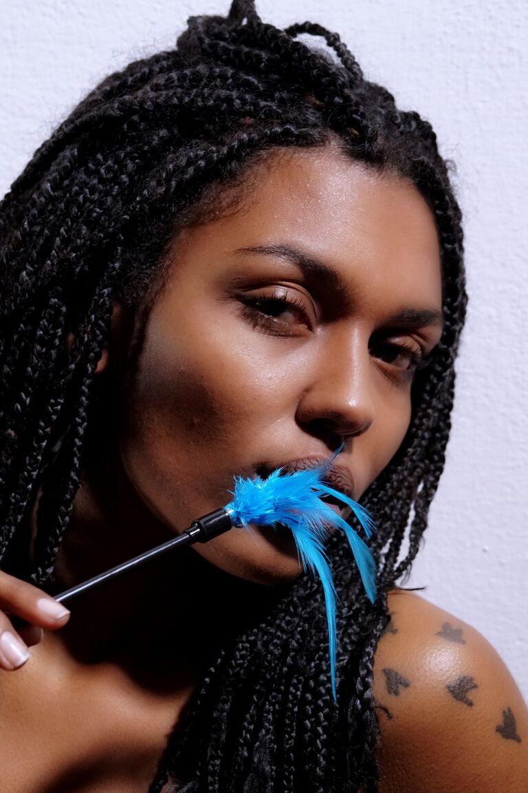 21P Sweet ebony with dreads Samantha A reveals her juggs and masturbates