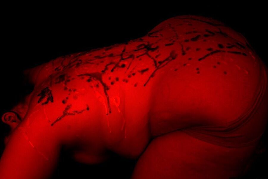 20P Amateur BBW Inked Oracle is covered in wax with her pantyhose pulled down