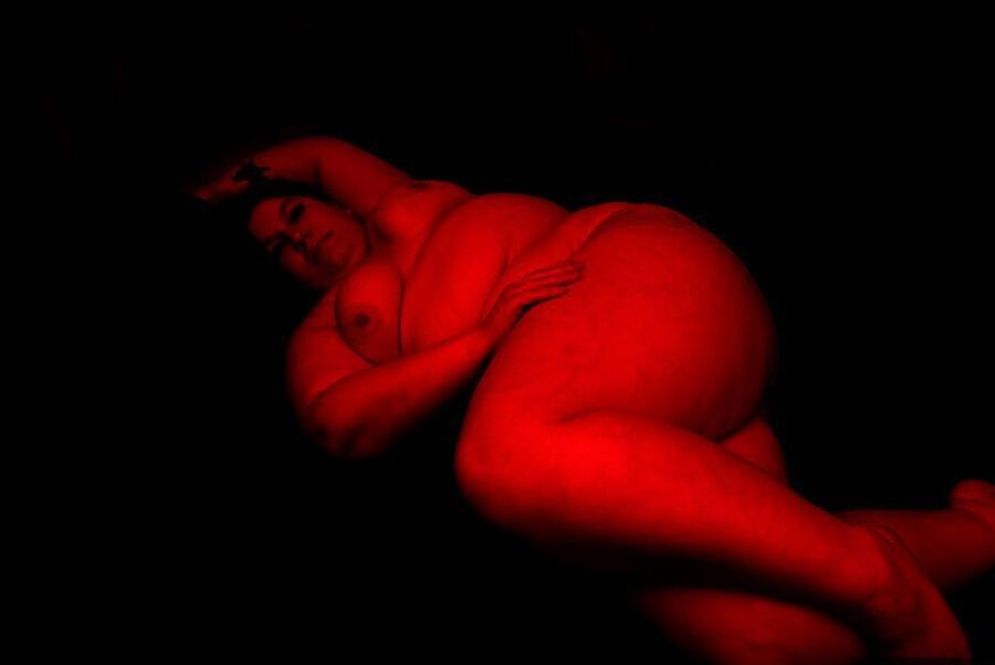 20P Amateur BBW Inked Oracle is covered in wax with her pantyhose pulled down