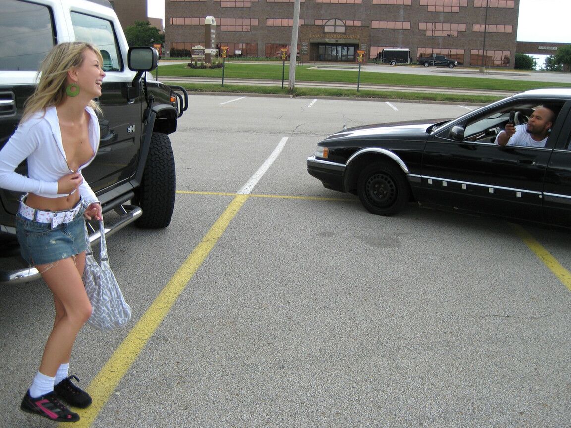 12P Young blond in white socks exposes upskirt panties on bench at fast food joint