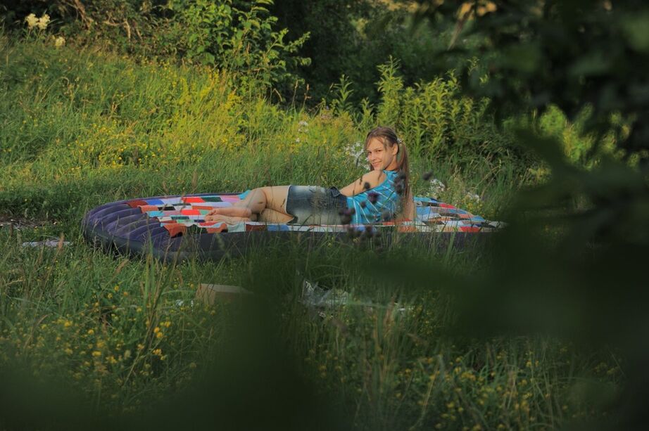 16P Young looking girl Oksana loses her virginity to 2 boys out in a field