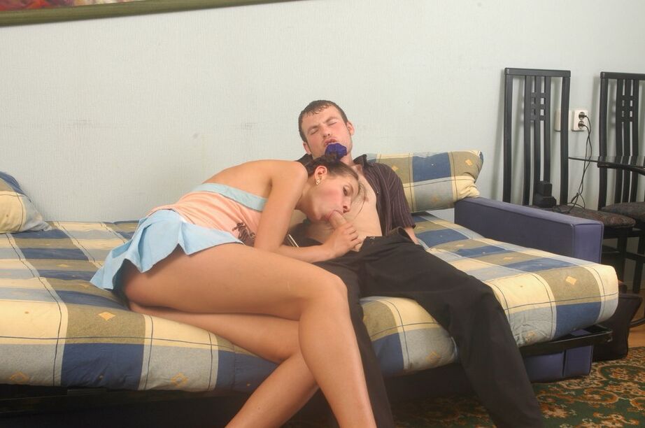 21P Teen with tiny tits Jacinda rides a dick after sucking it on a couch