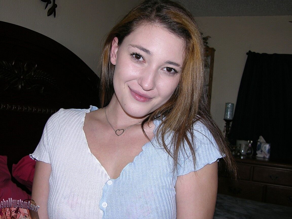 16P First timer Katie Model concludes a POV handjob with a cum on her face