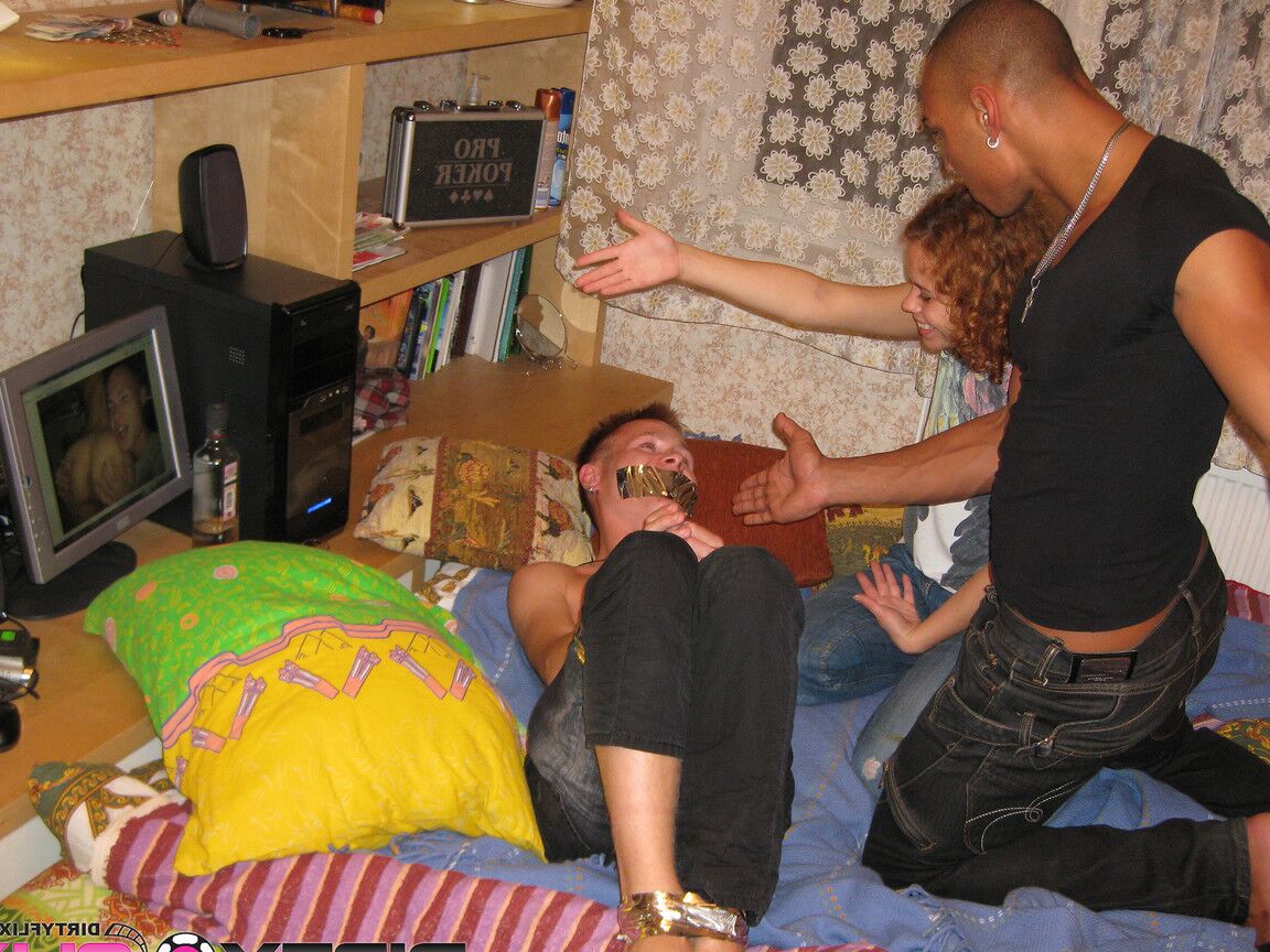 21P Curly haired teen gets boned and jizzed in front of her handcuffed cuckold