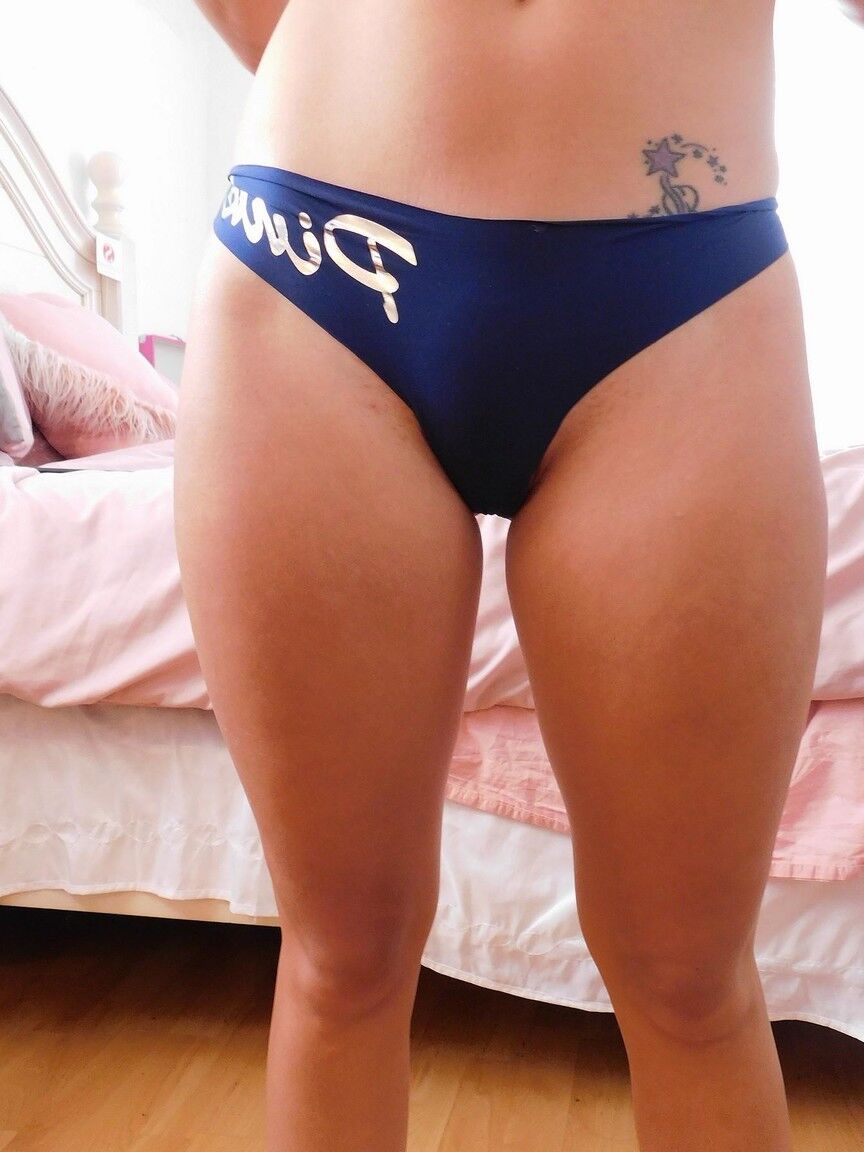 12P Tattooed amateur Becky C slides a thong aside after showing her tan lined tits