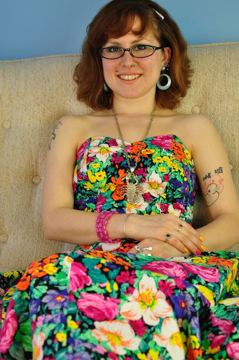18P Sweet redhead with glasses Brite touching her trimmed vagina after striptease