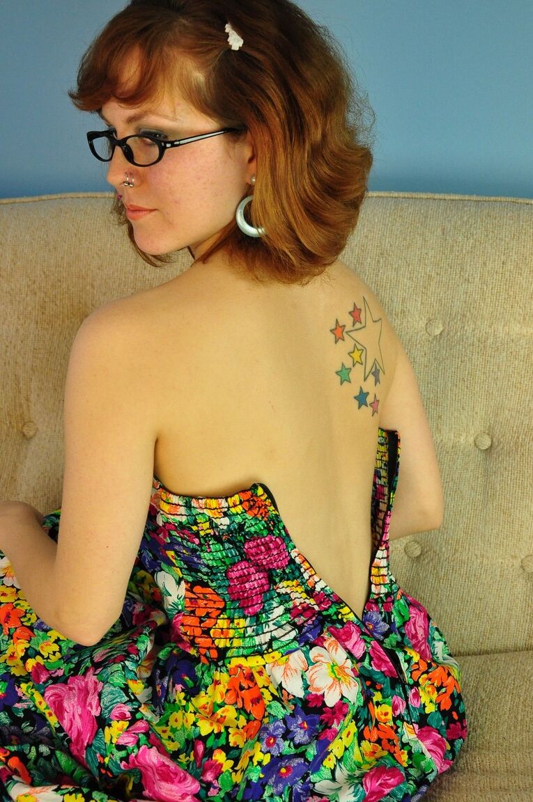 18P Sweet redhead with glasses Brite touching her trimmed vagina after striptease