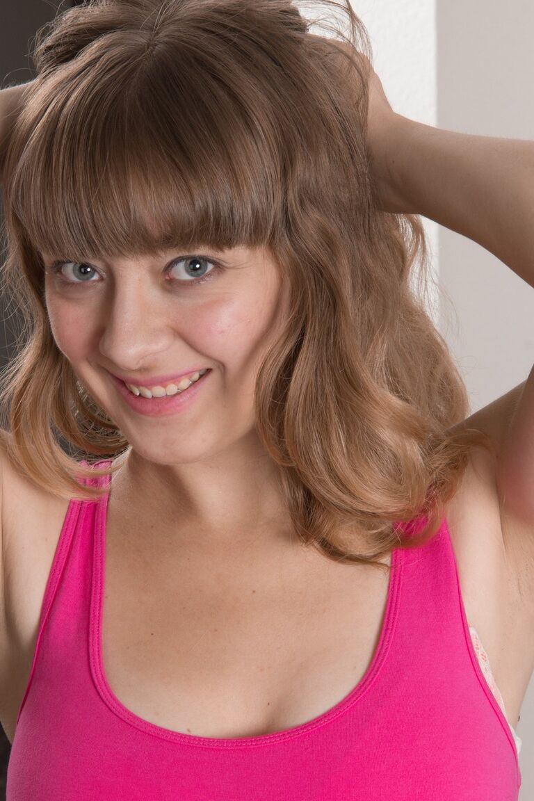 18P Delightful busty tease Dani frees big tits & spreads her lovely hairy snatch