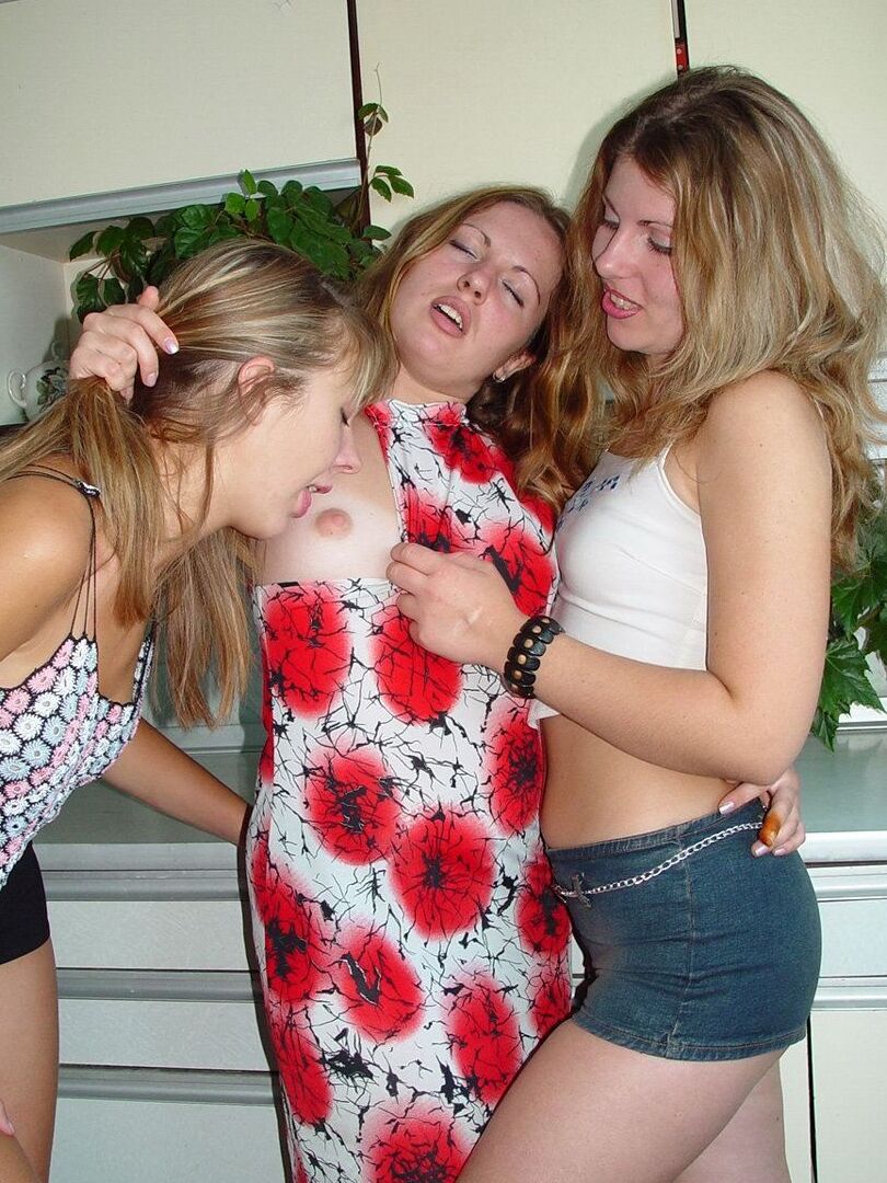 14P Horny teens with awesome butts strip and kiss each other's clam in the kitchen