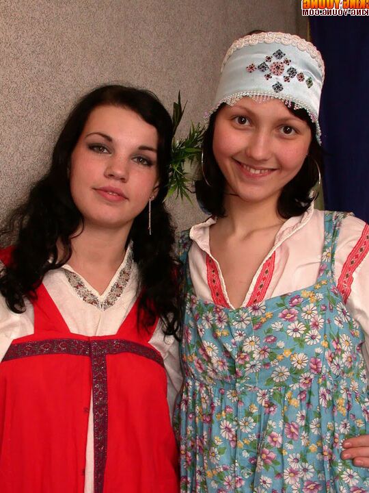 16P Lesbian girls wear folk costumes while appeasing twats with fruits and veggies