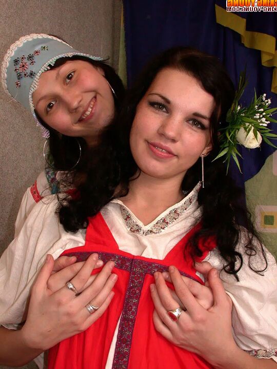 16P Lesbian girls wear folk costumes while appeasing twats with fruits and veggies