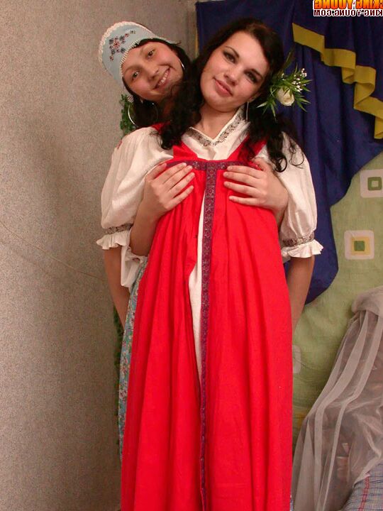 16P Lesbian girls wear folk costumes while appeasing twats with fruits and veggies