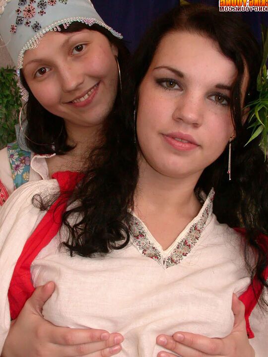 16P Lesbian girls wear folk costumes while appeasing twats with fruits and veggies
