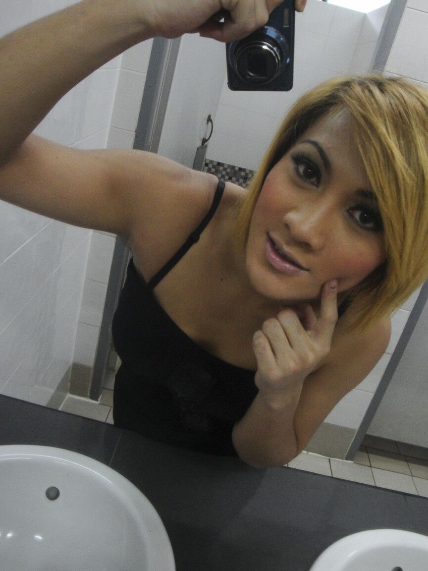 17P Une transexuelle asiatique amateur enlève son jean pour exposer sa bite dans des toilettes publiques