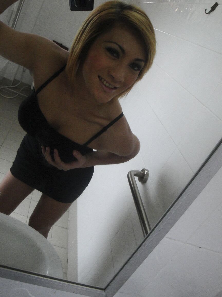 17P Une transexuelle asiatique amateur enlève son jean pour exposer sa bite dans des toilettes publiques