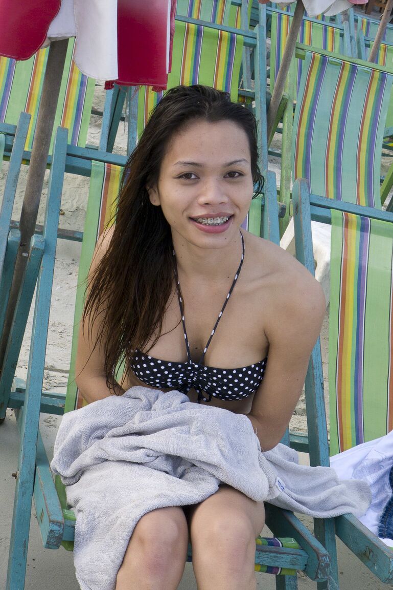 17P Lovely ladyboy with a pair of sexy tits Wicky getting ready for the beach