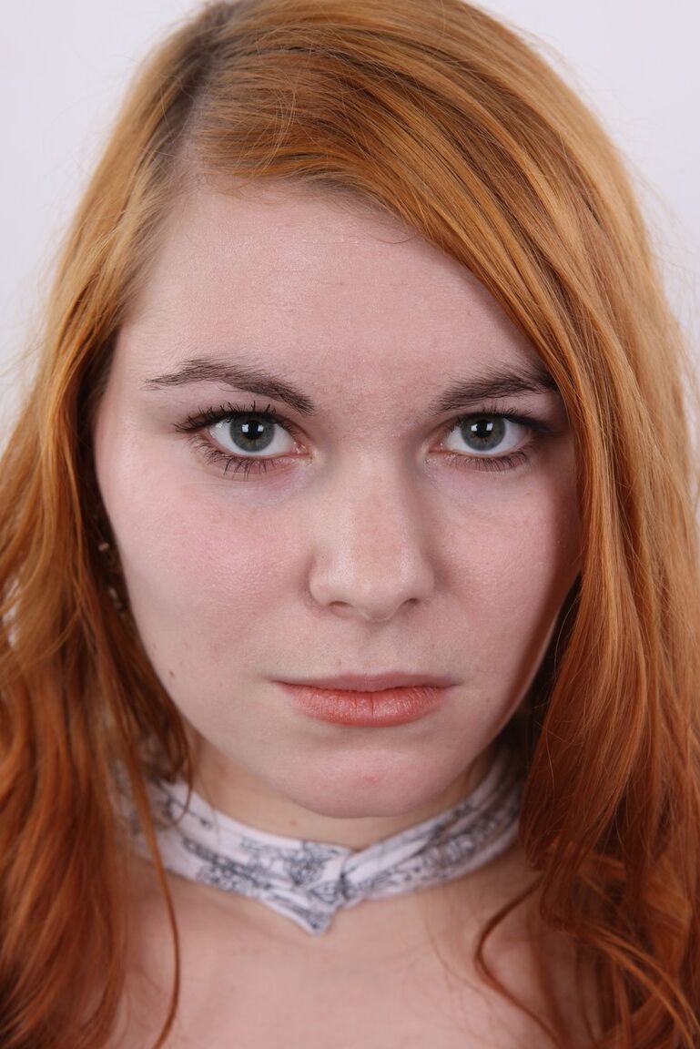 20P Chubby redhead Hanna shows her A-cup tits and plump ass for the first time