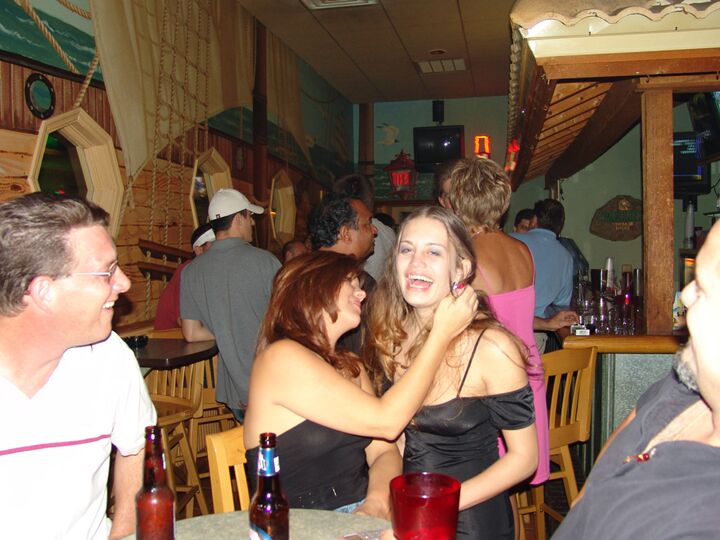 21P Chesty swinger Double Dee lets different men suck her big titties at the bar