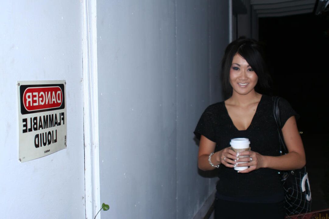 16P Asian first timer Taya pauses for a smoke break in her bra and panties