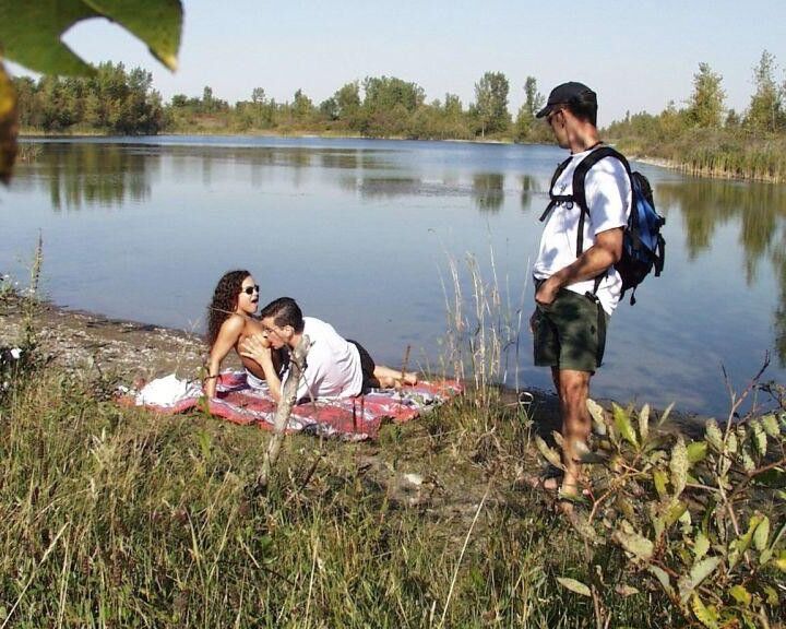 15P Horny couple partakes in MMF sex with a hiker near the water