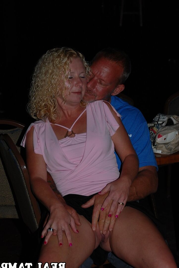 21P Mature swinger Tracy Lick sucks a busty MILF's twat & gives a BJ at a club