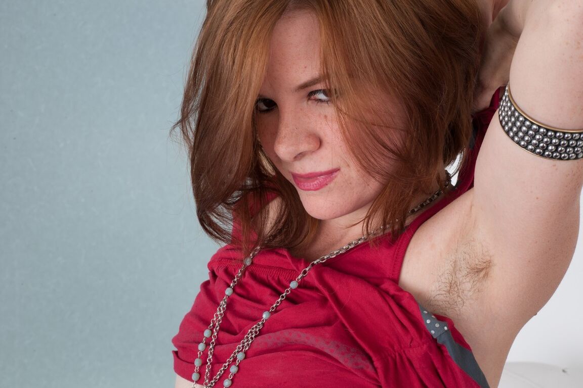 18P Alluring redhead beauty Zia flaunt hairy armpits & natural ginger vagina