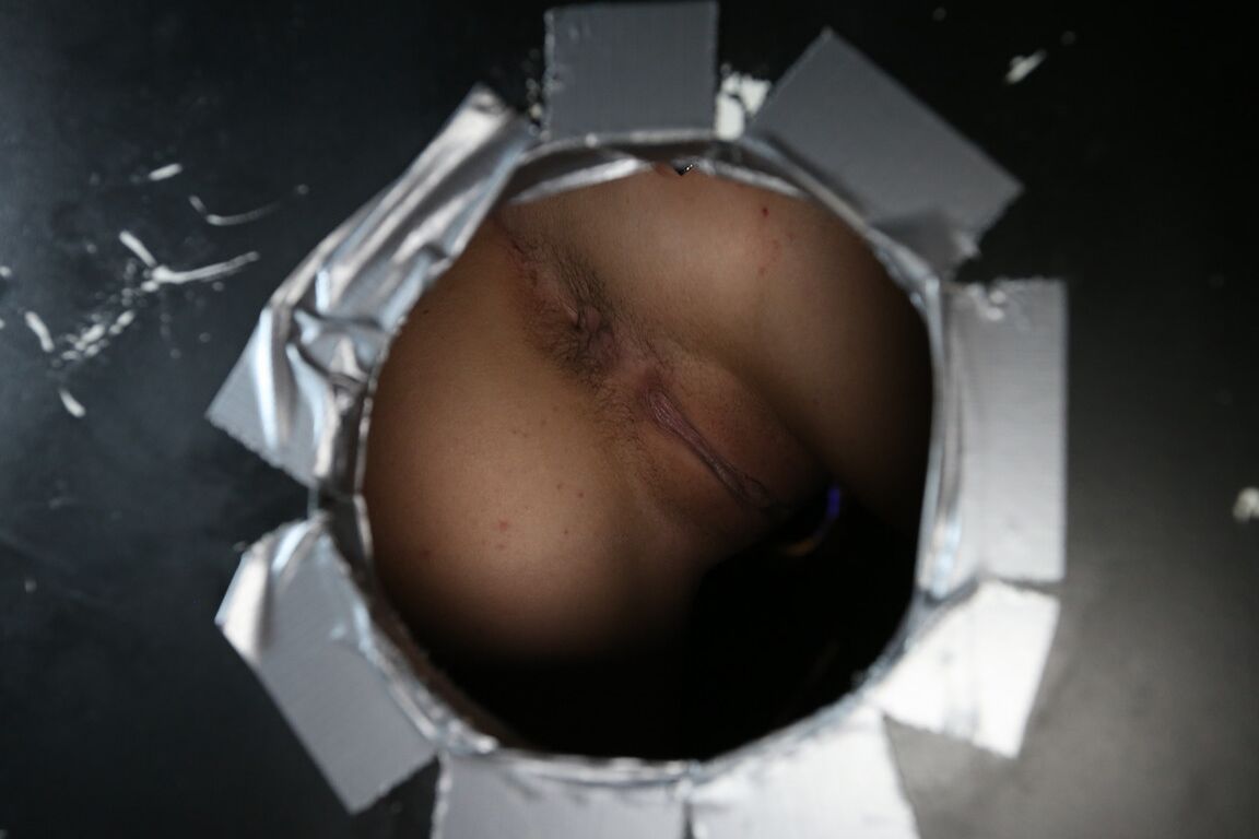 21P Horny babe Ava Cash rubs her twat while getting spied on through a gloryhole