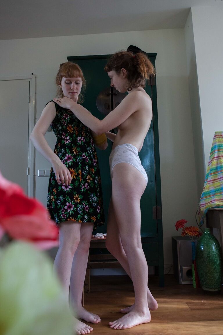 17P Amateur hotties Emma B & Sondrine show their hairy pussies while dressing