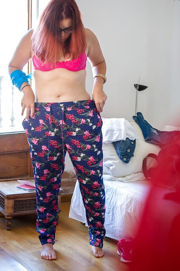 16P Overweight female Leticia caught on camera getting dressed by peeping tom