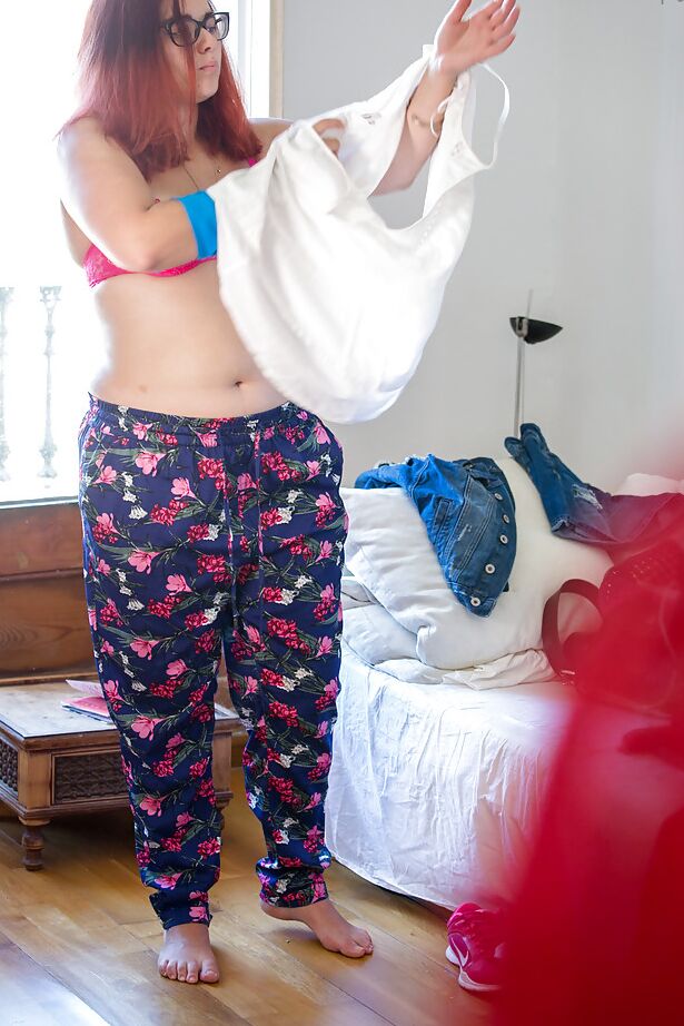 16P Overweight female Leticia caught on camera getting dressed by peeping tom