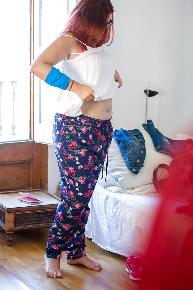 16P Overweight female Leticia caught on camera getting dressed by peeping tom