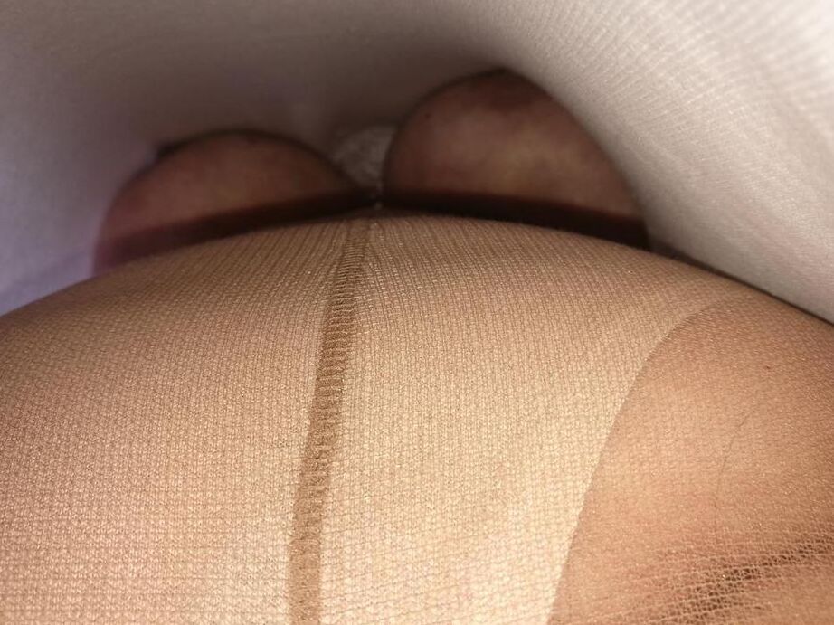 20P Horny grandmother slides hands down pantyhose to masturbate