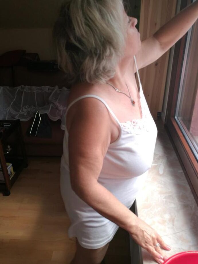 20P Horny grandmother slides hands down pantyhose to masturbate