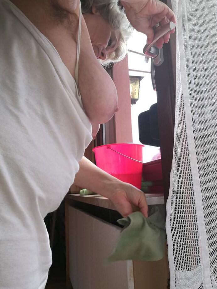 20P Horny grandmother slides hands down pantyhose to masturbate