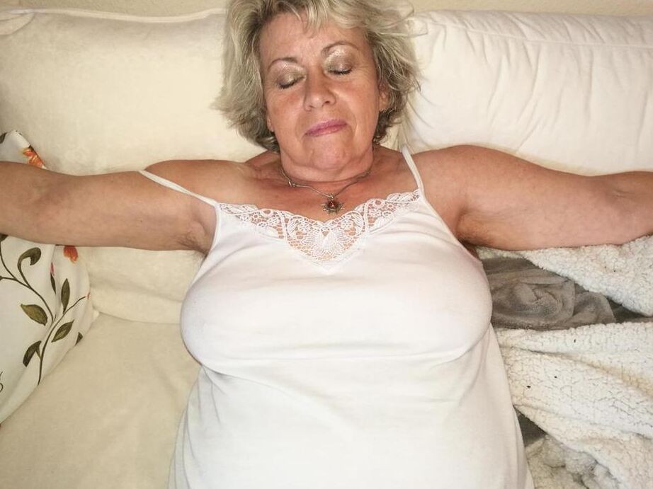 20P Horny grandmother slides hands down pantyhose to masturbate