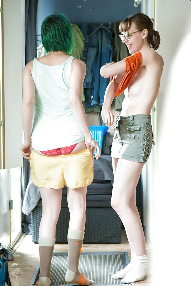 16P Gorgeous lesbian teens Bobbie and Mila dressing up after having sex