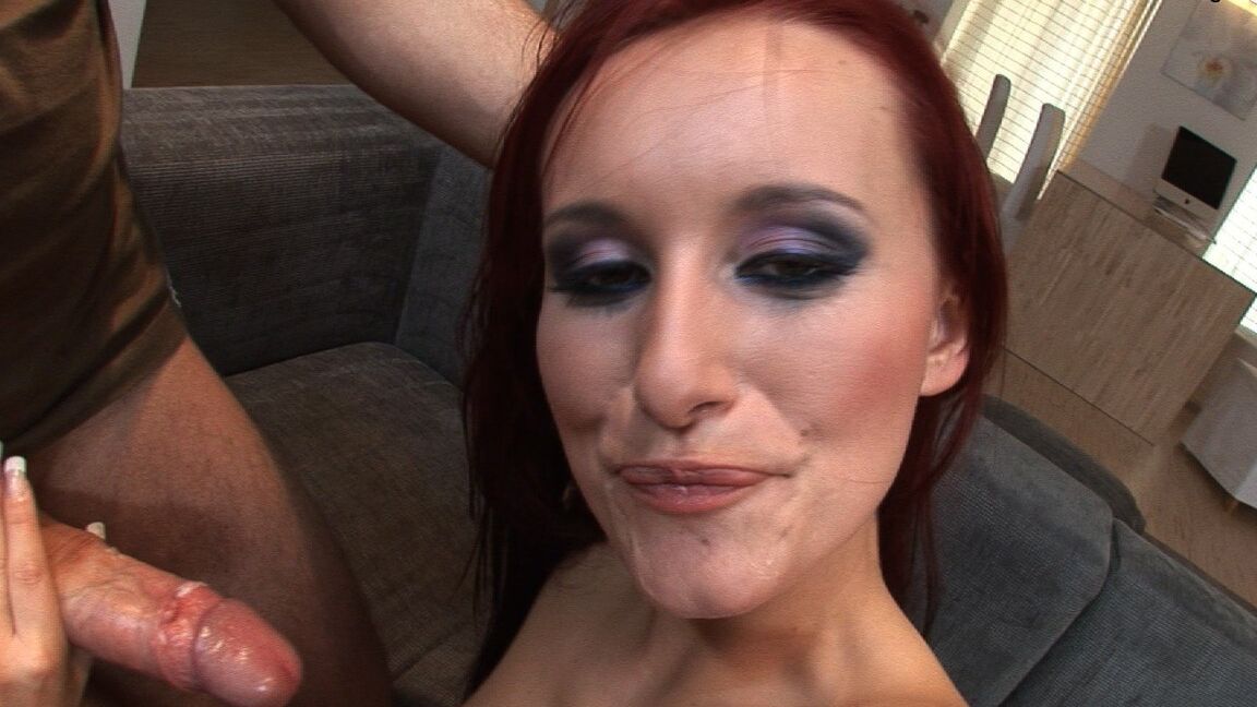 21P Chesty teen Claudia Adams eats a huge load of cum after a wild anal threesome