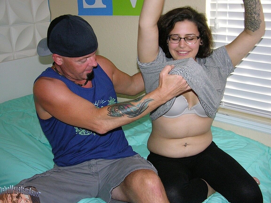 16P Nerdy girl takes a cumshot on her bare ass after getting naked to jerk a dick