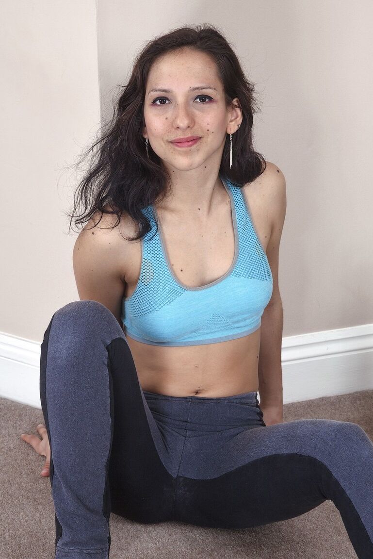 16P First timer Rosa doffs yoga wear before freeing her bush from see thru panties