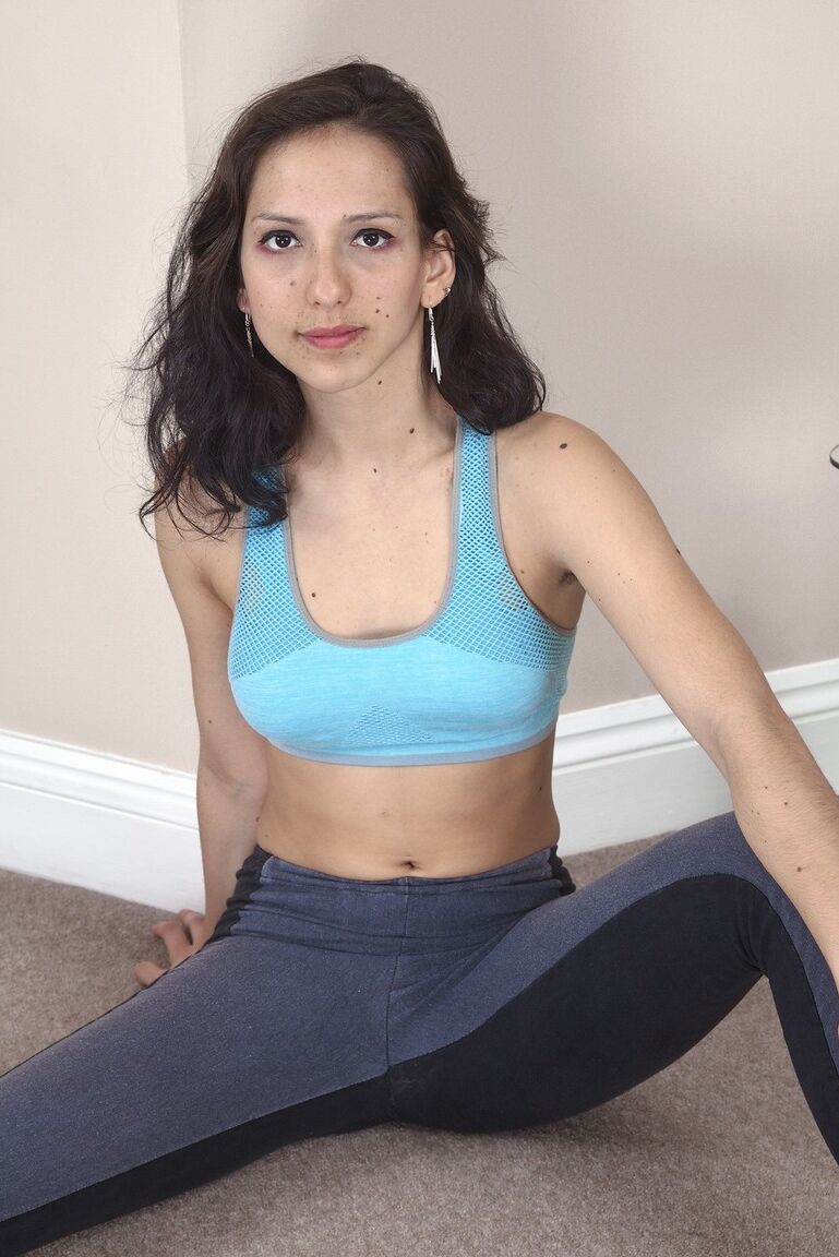 16P First timer Rosa doffs yoga wear before freeing her bush from see thru panties