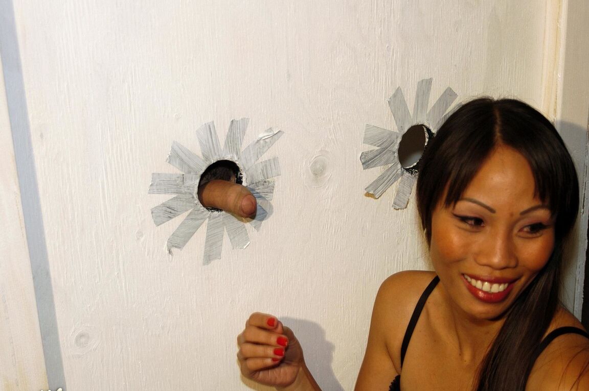 15P Asian slut Filipino Faye sucks the cum from multiple cocks at a gloryhole