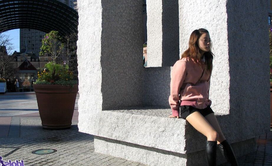 16P Cute Japanese teen Ayaka models in a red thong paired with black boots