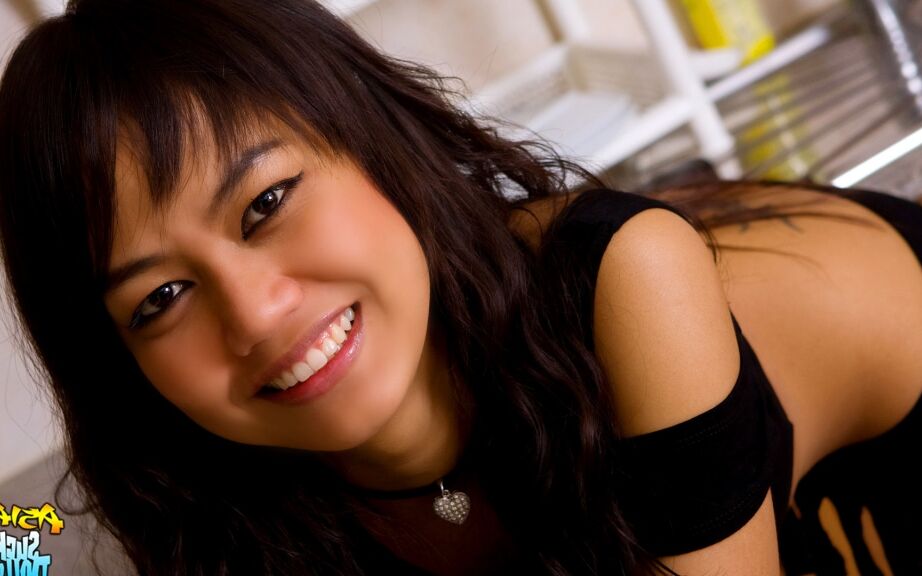 15P Petite Asian girl Fern gets banged in fishnets out in the kitchen