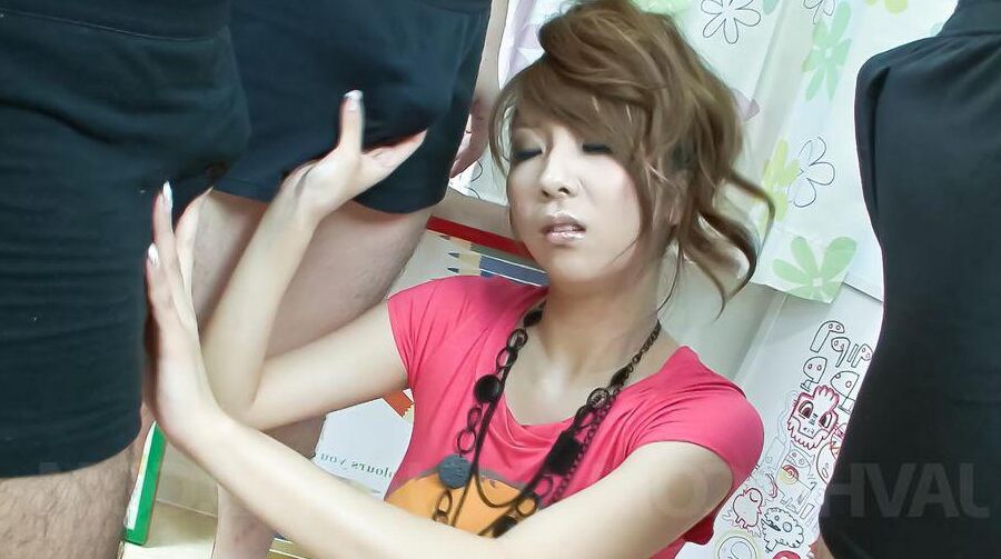 12P Hinano Asian has pretty face covered in cum after sucking dicks