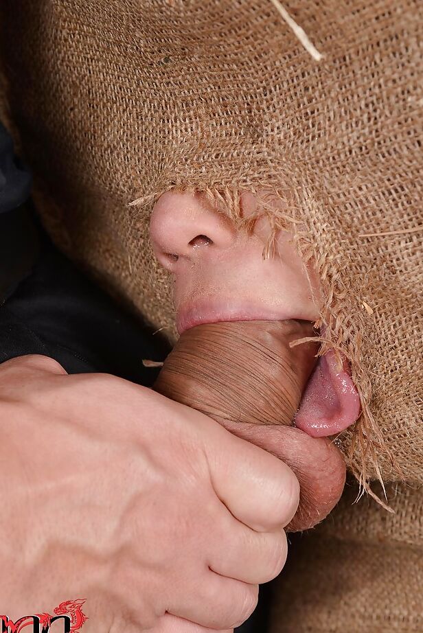 16P Asian BDSM lady Tigerr Benson is put inside a sack and deepthroated